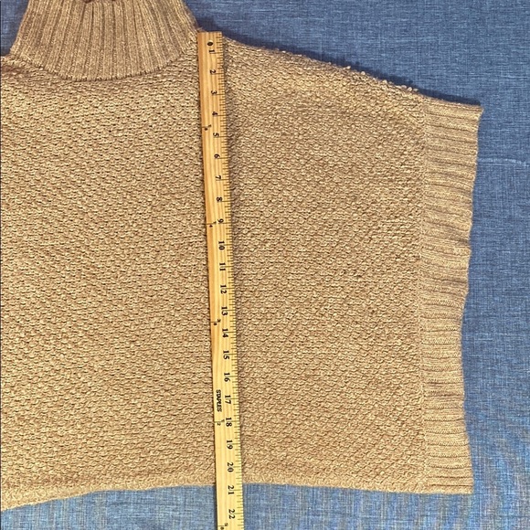 Lou & Grey Tan Mock Neck Poncho Sweater Knit Pullover Oversized Fit XS/S - Picture 9 of 11
